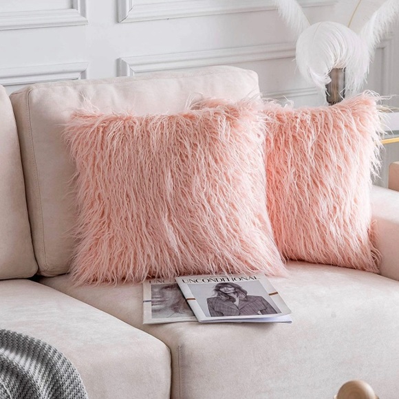 Other - Luxury Home | Regal Blush Pink Long Faux Mongolian Fur Throw Pillow Covers